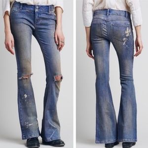 Free People Distressed Five Pocket Flare Jeans